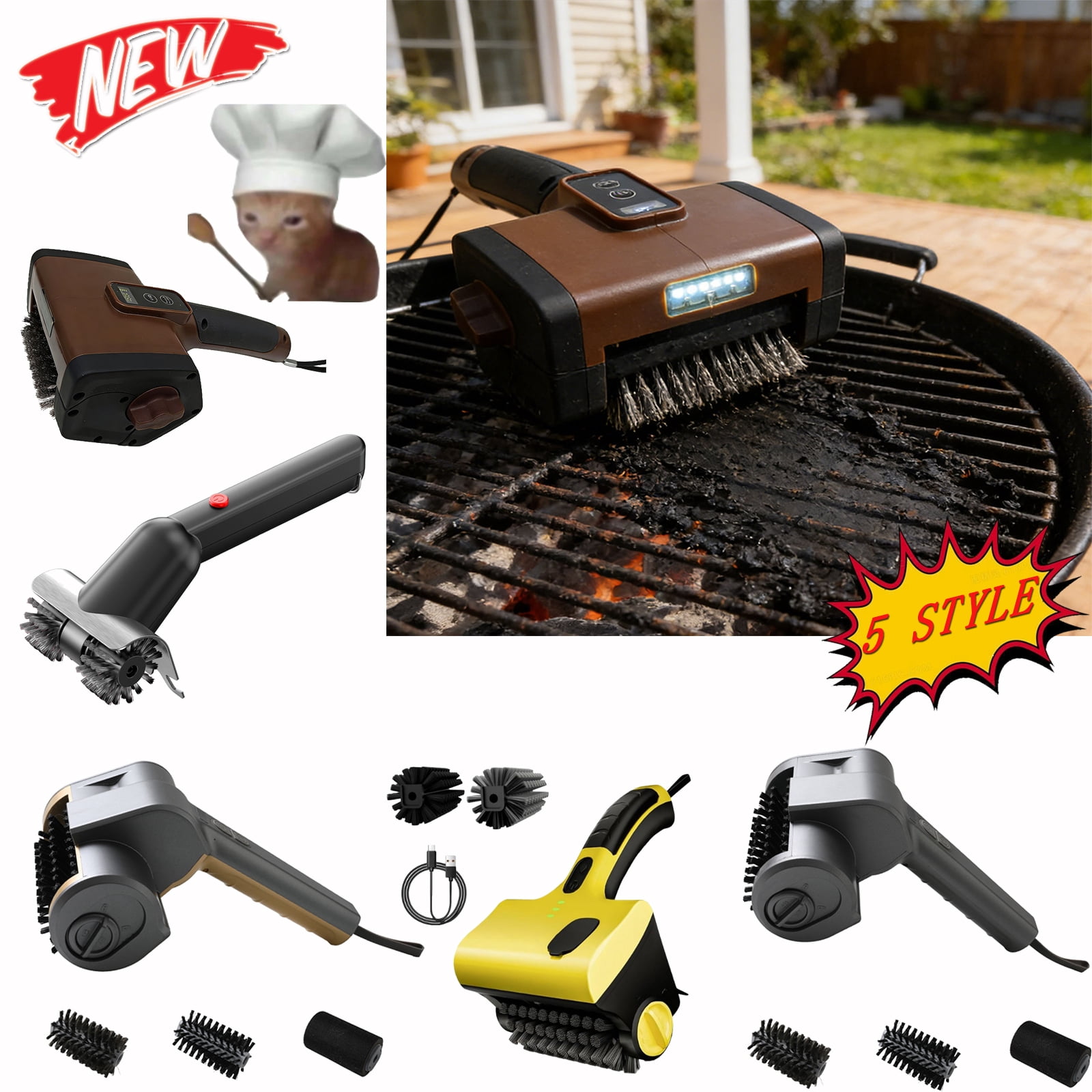 Tarmeek Electric BBQ Grill Brush with Brushless Motor, Cordless Rechargeable 360° Rotating Bristle-Free Design for High-Speed Cleaning of Gas, Charcoal & Pellet Grills, Stainless Steel Construction