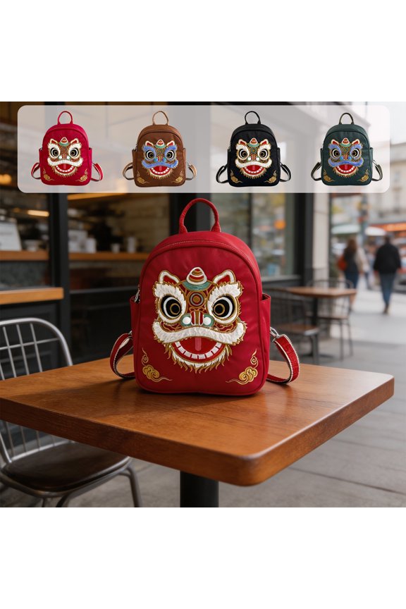 Embroidery Backpack for Daily Users - Canvas Crossbody Bag with Adjustable Straps, Multi-Pocket Cultural Backpack for Home/Office and Casual Commute