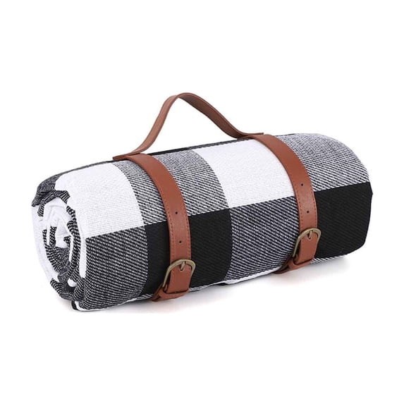 Tarmeek Extra Large Picnic Blanket Waterproof Leather Binding Mat for Outdoor Camping Travel Beach Picnics 200x300cm Black Grey White Plaid
