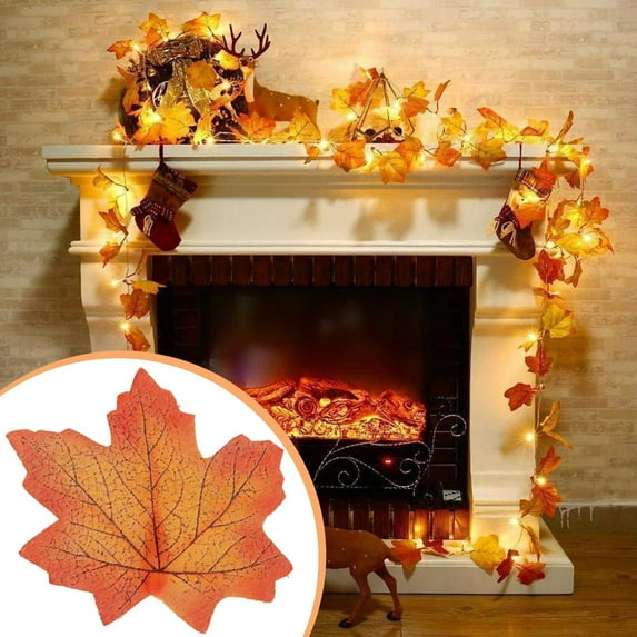 Tarmeek Fall Decor Thanksgiving 6.6Ft LED Artificial Fall Maple Leaf String Lights,Autumn Hanging Vine Garland for Home Wedding Fireplace Party Havest Decor Thanksgiving Halloween Decorations