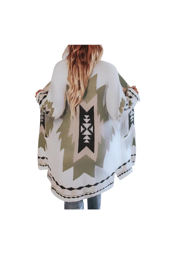 Fall Winter Knit Cardigans Sweaters for Women Casual Vintage Tribal Printed Long Sleeve Open Front Soft Long Cardigan Blouse Coat Womens Christmas Cardigan Tops