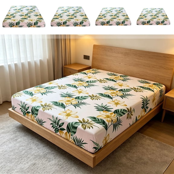 Tarmeek Floral Fitted Sheet Deep Pocket Polyester Fitted Sheet Cooling Mattress Cover Breathable Soft Easy Care Machine Washable Single Bed Size 90x200cm