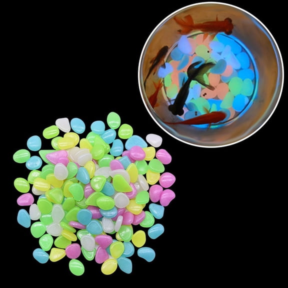 Tarmeek Glow in The Dark Pebbles for Aquarium Fish Tank, Luminous Stones for Garden Walkway and Fish Tank Landscaping, 100 Pieces Resin Colorful Glowing Rocks with Rechargeable Battery Powered Safe