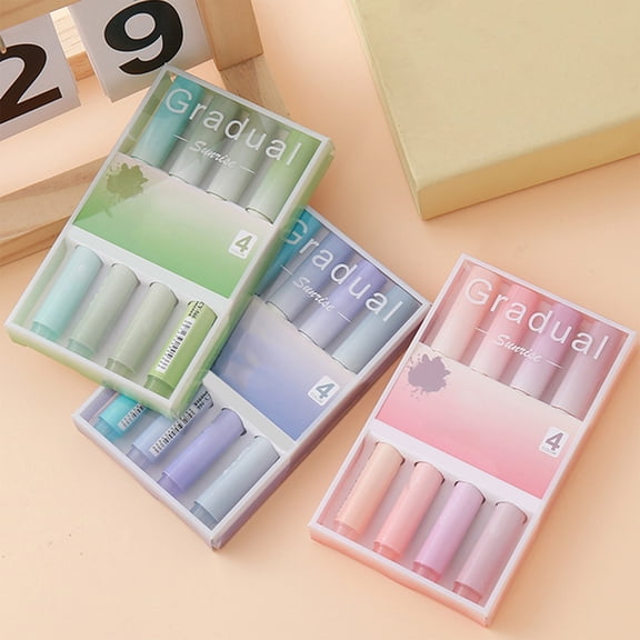 Tarmeek Gradient Highlighter Pen Set 4-Pack Soft Pastel Aesthetic Marker with Chisel Tip Large Capacity Low-Saturation Soft Ink for Journaling Note-Taking Daily Office Marking 10ml