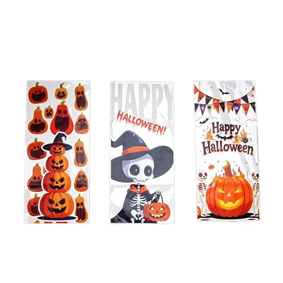 Tarmeek Halloween Candy Bags Pumpkin Ghost Plastic Treat Bags Waterproof Party Favors Gift Bags for Popcorn and Candy, Multi-Purpose 12.5x27.5cm, 100 Pack