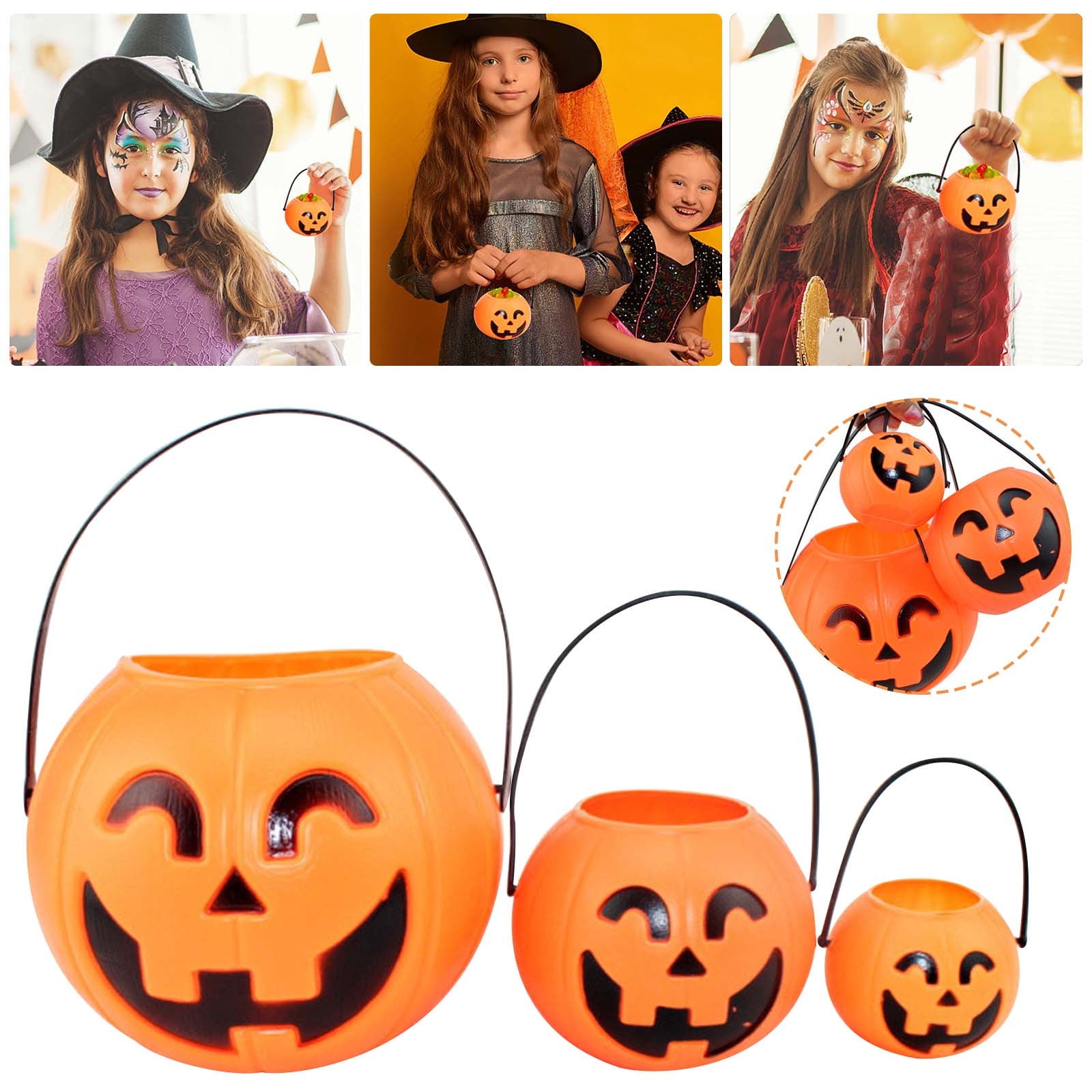Tarmeek Halloween Pumpkin Candy Bucket with Lid, Portable Pumpkin Candy Bucket Trick or Treat
