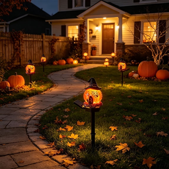 Tarmeek Halloween Solar Garden Lights Skull Pumpkin Stake Lights Solar Ground Stake Yard Decor Waterproof Pathway Lights for Patio Lawn Garden Light Auto On at Dusk Easy Install No Wiring