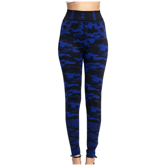 Tarmeek Imitation Denim Leggings for Women - Sexy Camouflage Printed Tummy Control Yoga Pants Casual Soft Stretch Trousers Tights Full Length High Waisted Running Workout Leggings