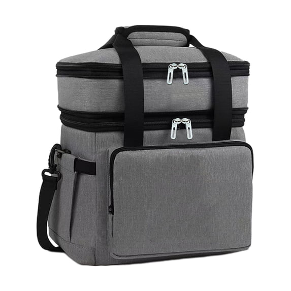 Tarmeek Insulated Cooler Bag Double Deck Thermal Picnic Bag for Outdoor Travel, Waterproof Oxford Fabric Expandable Lunch Tote for Work, Beach, Camping, Grocery Shopping, Grey