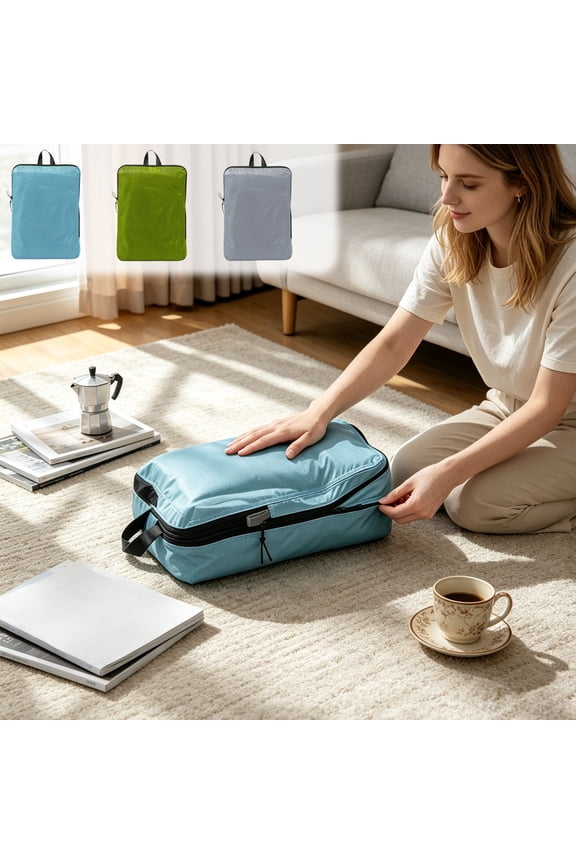 Large Compression Packing Cube L Size 15.35x11.42in Waterproof Nylon Travel Organizer Space Saving Luggage Bag for Clothes Jackets Towels Manual Compression No Pump Needed