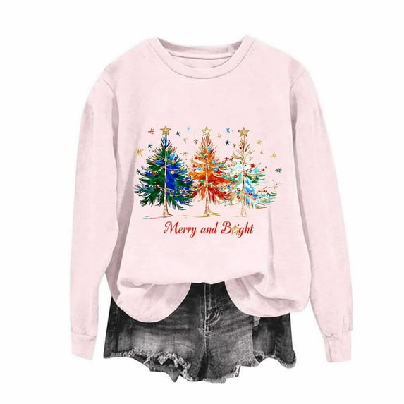 Tarmeek Ugly Christmas Sweaters for Women Funny Xmas Tree Print Long Sleeve Christmas Shirts Novelty Xmas Crewneck Ugly Christmas Sweatshirts Christmas Gifts for Women