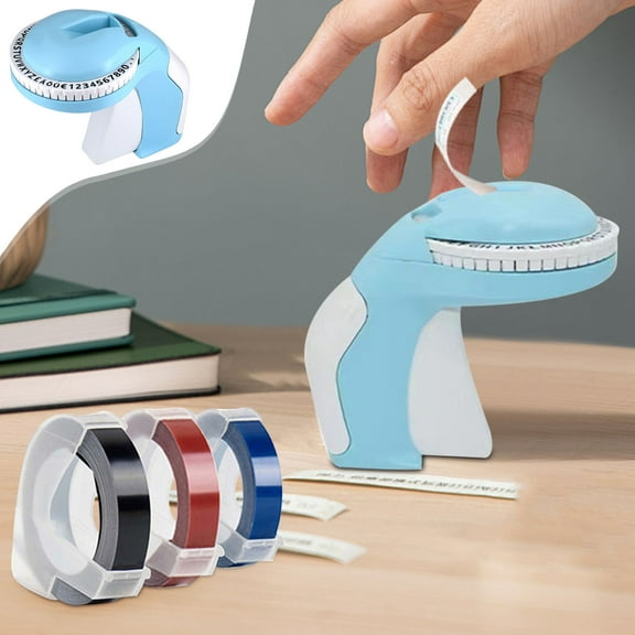 Tarmeek Manual Embossing Label Maker with 3 Label Tapes, Portable Handheld Sticker Punch Engraver, Ergonomic Turn Click Dial for Home Office DIY Organization, No Battery Required