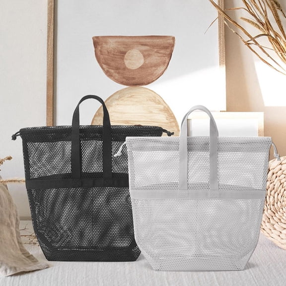 Tarmeek Mesh Drawstring Bag Nylon Mesh Tote Toiletry Pouch Bathroom Storage Bag Travel Wash Bag with Hand Strap Lightweight 3D Shaped for Gym and Daily Use