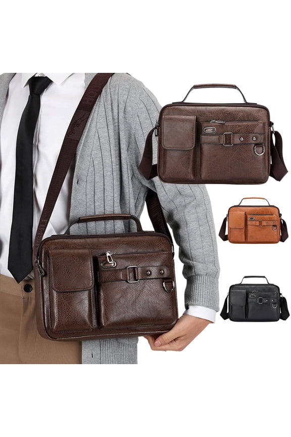 Messenger Bag for Men, 14 Inch Laptop Bag for Work Office, Handbag PU Leather Adjustable Strap Briefcase for Business Trip, Shoulder Bag Crossbody Bag Men