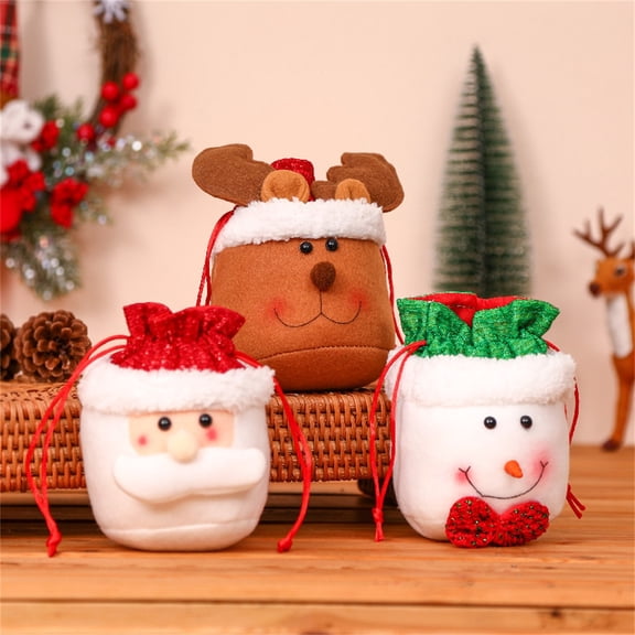 Chmadoxn Mini Christmas Stocking Snowman Drawstring Bag 17cm x 15cm Cotton Xmas Bag Candy Sack Stocking Storage Gifts for Kids Toddler