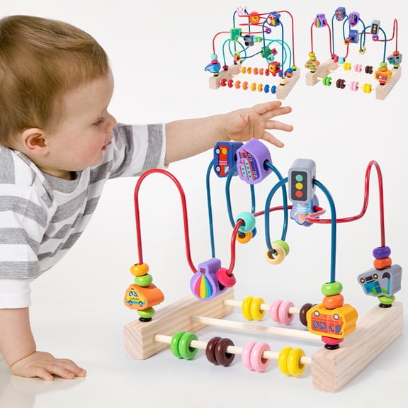 Tarmeek Montessori Educational Toy for Toddlers 1-3 Years Old, Wooden Bead Maze Threading Kids Toy, Color Shape Matching Blocks, Fine Motor Skills Activity Christmas & Birthday Gifts for Kids Age2-6