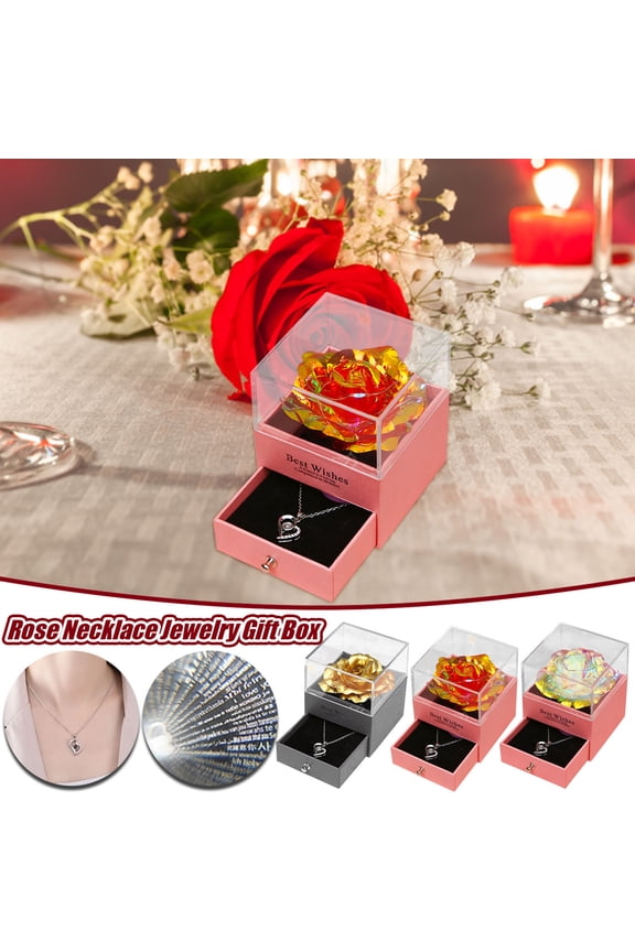 Mother's Day Gifts Preserved Real Rose with Love You Necklace in 100 Languages Gift Set, Enchanted Real Rose Flower for Valentine's Day Anniversary Wedding Romantic Gifts for her
