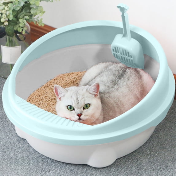 Tarmeek Open Top Cat Litter Box with Removable Splash Guard, Semi-Enclosed Design, Easy to Clean Cat Toilet Includes Scoop, Green