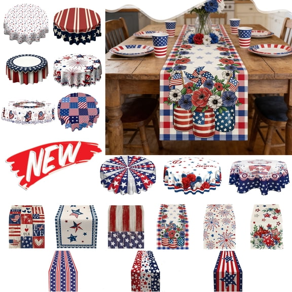4th of July Decorations Savings! Patriotic 4th of July Tablecloth Red White Blue Indoor Table Runner with Star Pattern, Stain Resistant Fabric for Independence Day Dining Room and Patio Gatherings