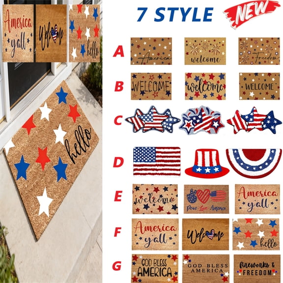 4th of July Decorations Savings! Patriotic Doormat Red White Blue, Durable Absorbent Slip-Resistant Bathroom Rug with Mesh Backing, Multicolor Floor Mat for Independence Day