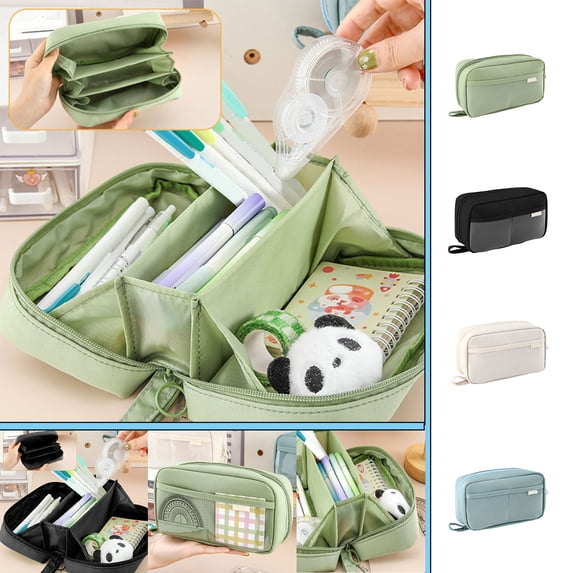 Tarmeek Pencil Case, Oxford Cloth Large Capacity Pencil Pouch, Pencil Box Easy Clean, Multi-Layer Design with Double Zipper Pen Case Portable Stationery Organizer