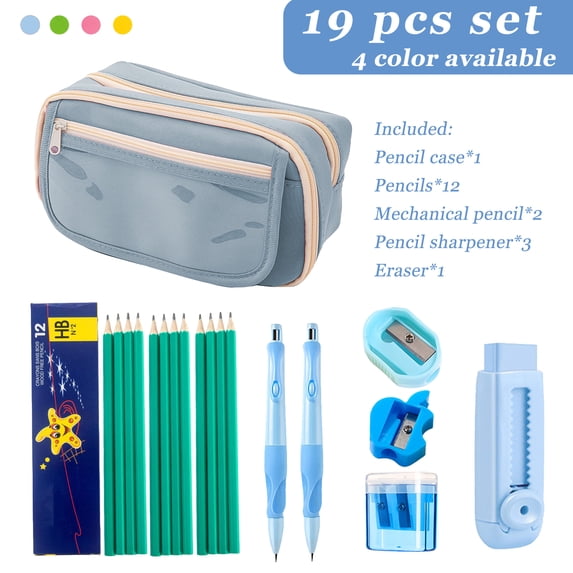 Tarmeek Pencil Pouch Large Capacity Cloth Pencil Case Boxes Hard Pencil Case Crayon Box with Snap-tight Lid Plastic Pencil Boxes Office Supply Boxes Blue