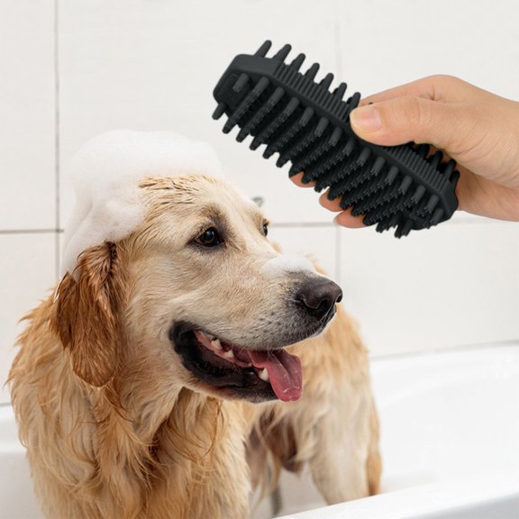 Tarmeek Pet Bathing Massage Brush for Dogs and Cats, Dual-Use Wet and Dry Grooming Tool with Deshedding Function, Black Pet Grooming Brush for Bath Time and Shedding Season