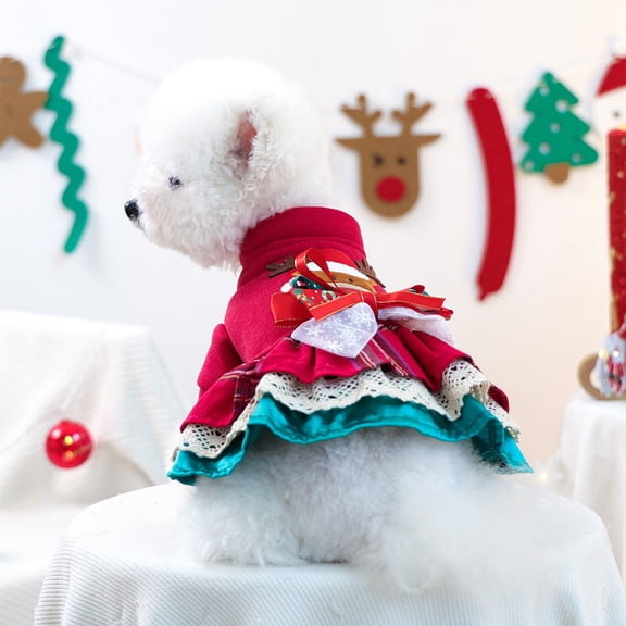 Tarmeek Pet Christmas Costume Dress for Dogs and Cats, Soft Warm Adjustable Festive Outfit with Snowflake Reindeer Pattern, Machine Washable Apparel for Small Medium Large Pets Holiday Party