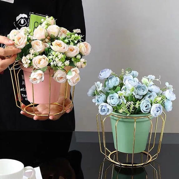 Tarmeek Pink Decorative Planter - Modern Iron Plant Container for Indoor Outdoor Garden, Creative Straight Line Design Vase for Living Room Office Balcony