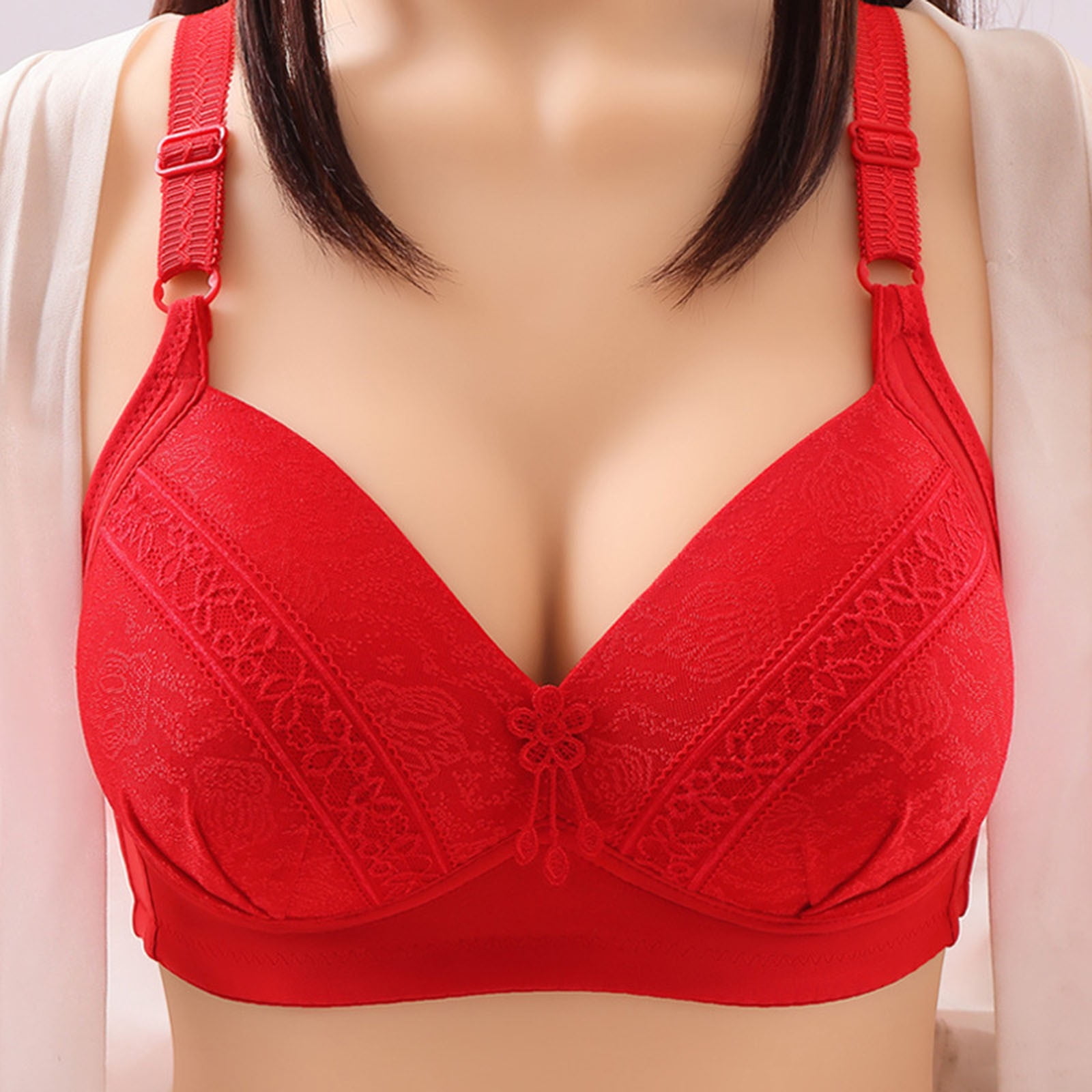 Tarmeek Plus Size Bras,Bras for Women no Underwire Woman's Solid Color  Comfortable Hollow Out Perspective Bra Underwear No Rims Wire-Free Bra  Breastfeeding Bralette 