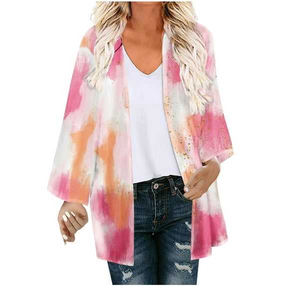 Tarmeek Plus Size Floral Print Puff Sleeve Kimono Cardigan Loose Chiffon Cover Up Casual Blouse Tops Summer Cardigan for Women
