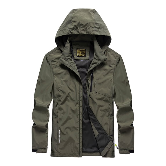 Tarmeek Plus Size Jacket for Men Outdoor Waterproof Windproof Lightweight Zipper Hooded Jackets Thin Coats Warm Solid Color Mountaineering Jacket Christmas Gifts for Men