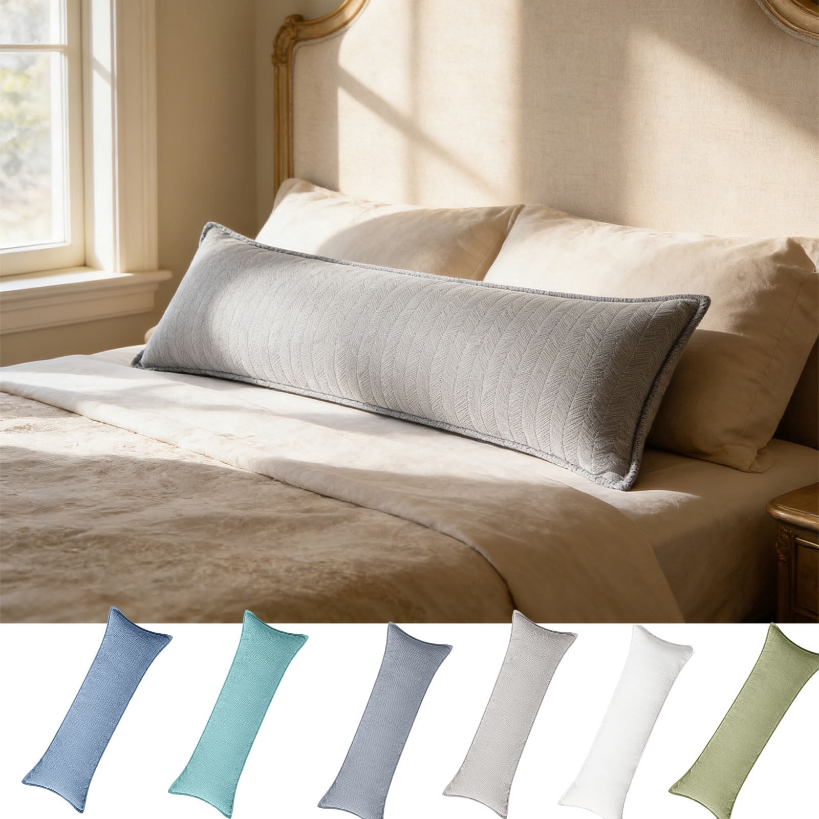 Tarmeek Rectangular Bolster Pillow 12x28 Inch with PP Cotton Inner and Soft Cover, Plush Cushion for Sofa Bed Travel Sleeping Support