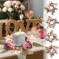 Tarmeek Romantic Candle Ring with Lilies, Elegant Artificial Flower Candle Holder, Valentines Day Decorations Candelabra Creates Cozy Ambiance for Valentine's Day Dinner