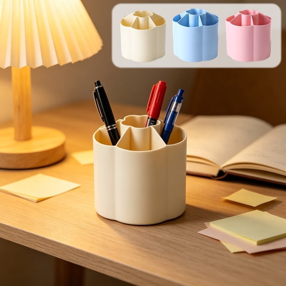 Tarmeek Rotating Pen Container 360 Degree Desk Organizer Multi-Compartment Pen Holder Spinning Pencil Cup Desktop Storage Box with Stepped Grid Design Plastic Lightweight Drop-Resistant Blue