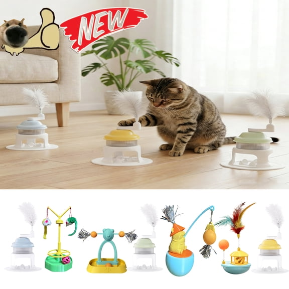 Tarmeek Rotating Treat Dispenser Toy for Cats & Dogs, Interactive Puzzle Feeder Toy, Ice Shaver Design with Treat Dispenser, 360° Roll Sound & Feather for Cats & Dogs Boredom Relief