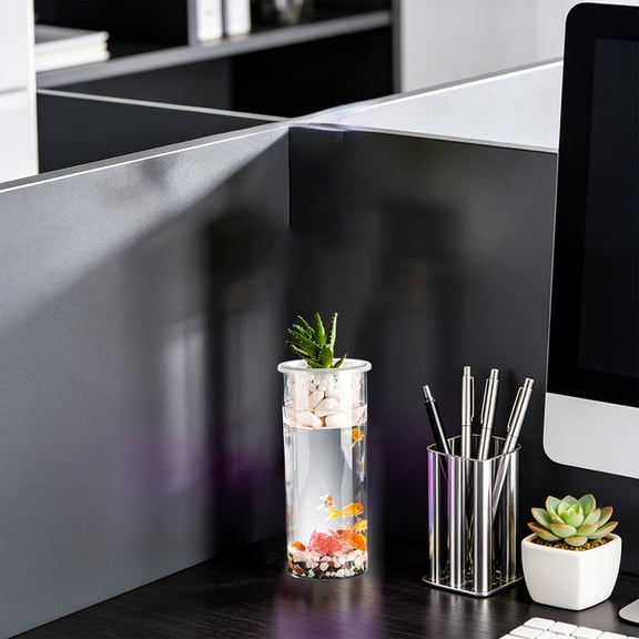 Tarmeek Round Cylinder Aquarium Medium Size Transparent Acrylic Desktop Fish Tank for Home Office Living Room Table Display