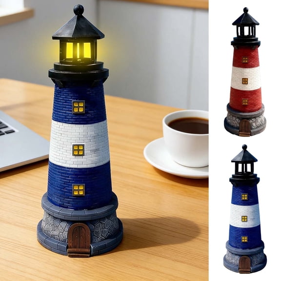 Tarmeek Solar Powered Light House Tower for Outdoor Garden Terrace, Blue Resin Landscape Accent with Fade-Resistant Coating, Weatherproof PVC Construction for Patio Lawn Balcony