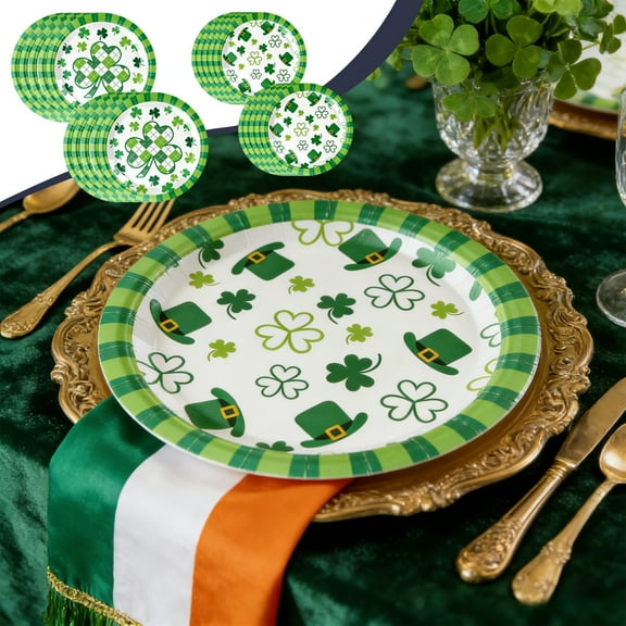 Tarmeek St Patricks Day Paper Plates 10pcs, Disposable 7 Inch Green Shamrock Design Paper Plates Set, St.Patrick's Day Decorations Disposable Plates Set for Dinner