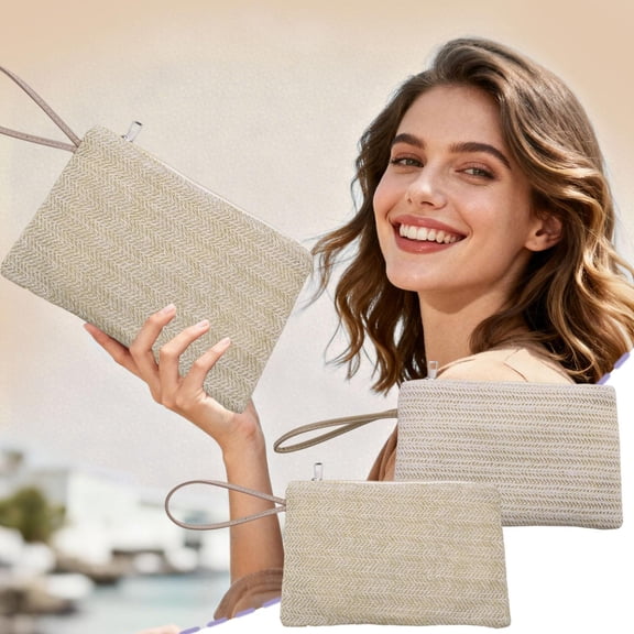 Tarmeek Straw Woven Handbag for Women Summer Beach Bag Woven Purse Boho Bag Lightweight Portable Herringbone Tote with Zipper Closure and Wrist Strap for Daily Vacation
