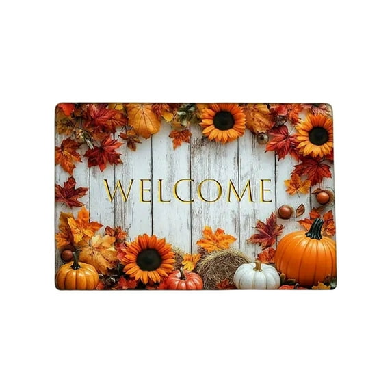 Tarmeek Thanksgiving Day Welcome Doormat, Thanksgiving Maple Door Mats for Front Door, Non Slip Doormat Outdoor Indoor Entryway Floor Rug for Entrance Outside Thaksgiving Home Decor