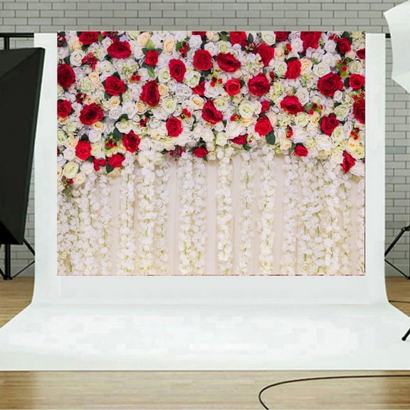 Chmadoxn Valentine's Day Flower Wall Backdrop Glitter Brick Wall Flowers Love Heart Photography Background Mother's Day Wedding Bridal Baby Shower Birthday Party Spring Theme Decor Photo Booth Prop