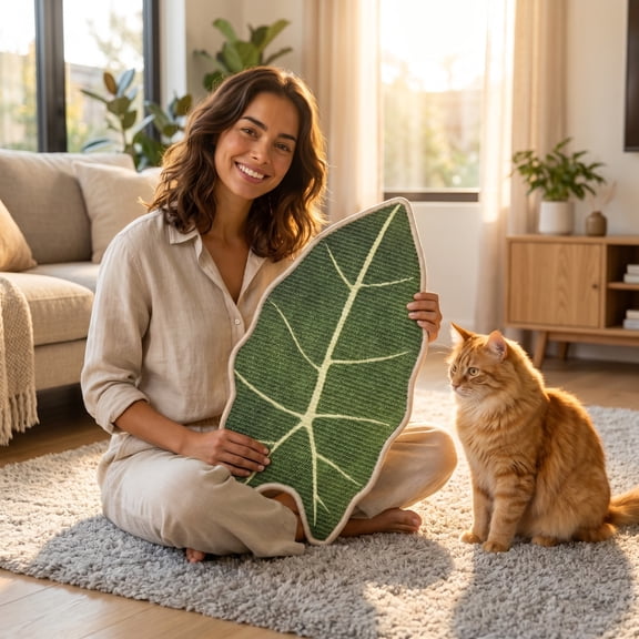 Tarmeek Wall Mounted Cat Scratcher, Sisal Scratching Mat Leaf Shaped for Indoor Cats, Space Saving Green Decor Cat Scratch Board, Wall Cat Scratching Pad for Natural Scratching, Green
