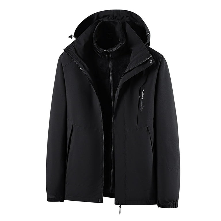 Mens thick fleece winter coat hooded outdoor solid color jacket sales
