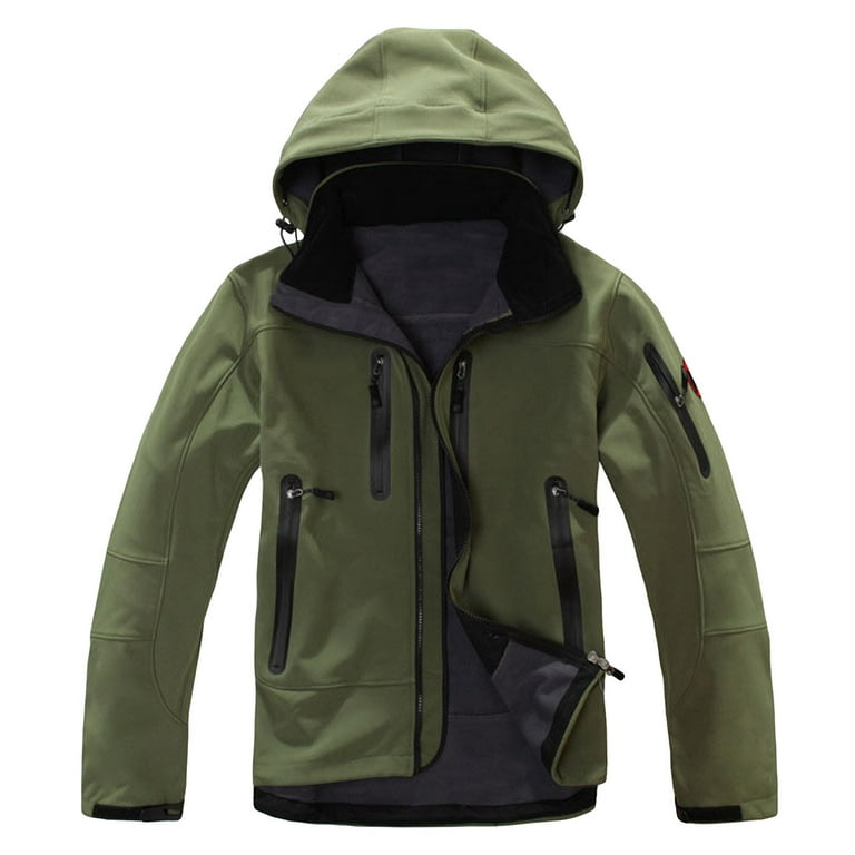 Mens thick fleece winter coat hooded outdoor solid color jacket store