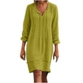 thumbnail image 1 of Tarmeek Wedding Guest Dresses Women's Fashion Cotton And Linen V-neck Loose Three Quarter Sleeve Solid Knee-High Dress Fall Dresses for Women 2022,Plus Size Cocktail Dresses for Wedding,Party, 1 of 8