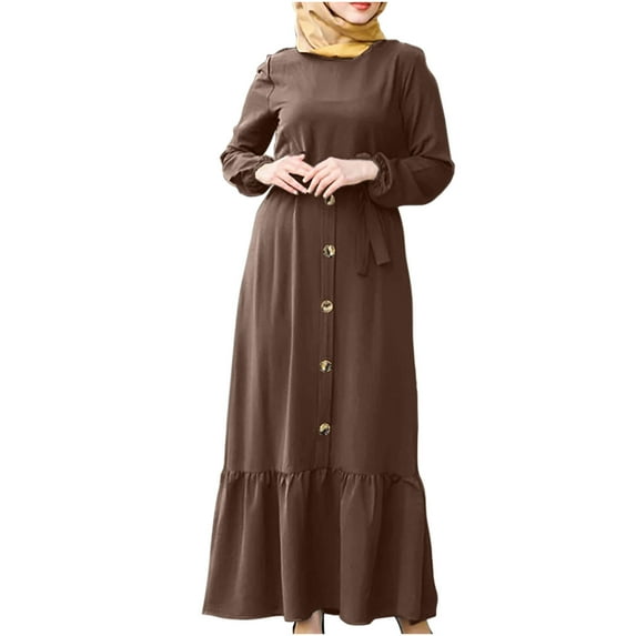 Tarmeek Wedding Guest Dresses Women's Fashion Round Neck Loose Long Sleeve Solid Ankle-length Dress Long Dress Fall Dresses for Women 2022,Plus Size Cocktail Dresses for Wedding,Party
