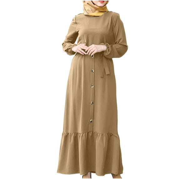 Tarmeek Wedding Guest Dresses Women's Fashion Round Neck Loose Long Sleeve Solid Ankle-length Dress Long Dress Fall Dresses for Women 2022,Plus Size Cocktail Dresses for Wedding,Party