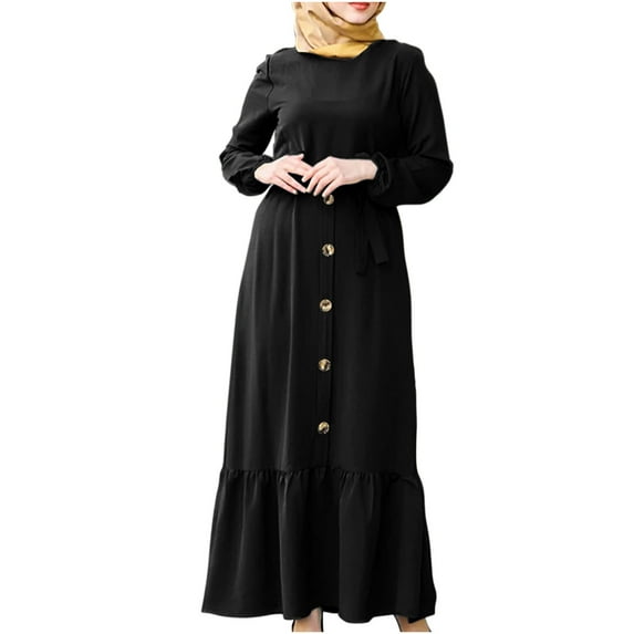 Tarmeek Wedding Guest Dresses Women's Fashion Round Neck Loose Long Sleeve Solid Ankle-length Dress Long Dress Fall Dresses for Women 2022,Plus Size Cocktail Dresses for Wedding,Party
