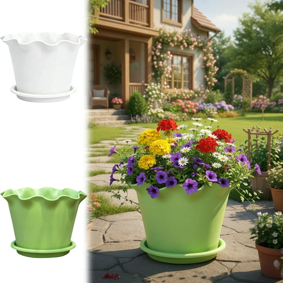 Tarmeek White Lily Wave Edge Planter - Decorative Plant Container with Ruffle Design for Indoor Outdoor Home Garden Use, Aesthetic and Durable